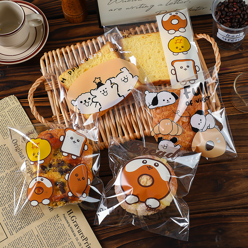 Bread Packaging Bag Self-sealing Cute Cartoon Transparent Self-adhesive Bread Bag Baking Biscuits Sliced Toast Whole Mai European Bag