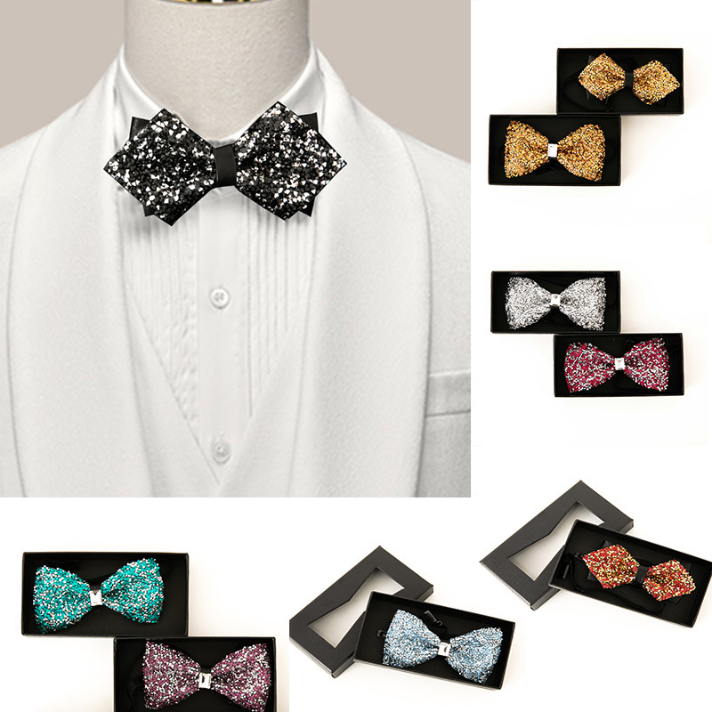 Picture of Pointed Boxer Bow Tie Men's Wedding Wedding Bridegroom Shirt Brothers British 3D Crystal Fashion Wine Red