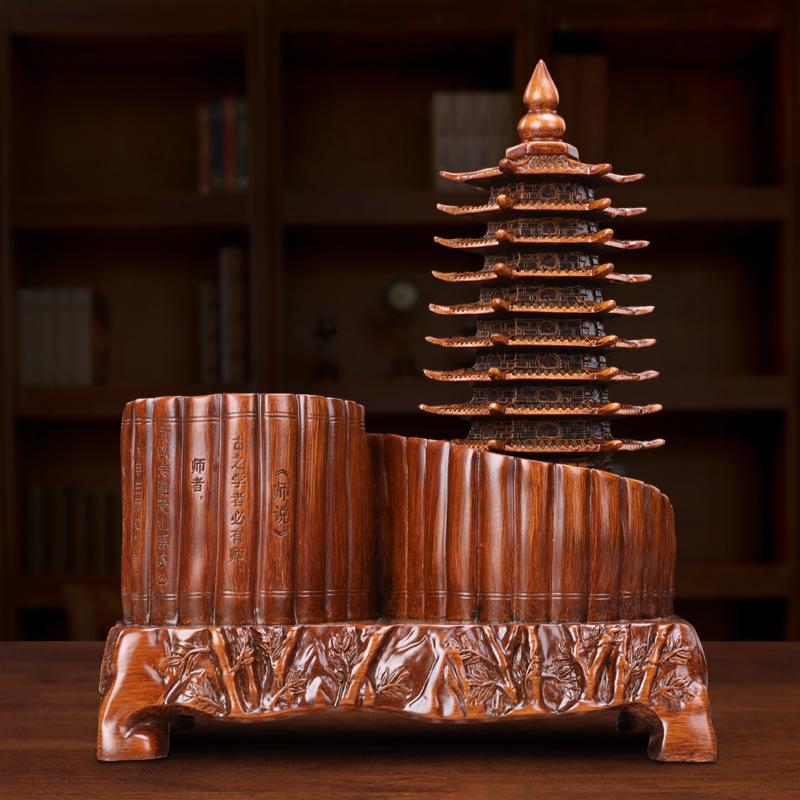 Picture of Chinese style one-layer tower pen holder resin crafts decoration opening business gift Teacher's Day gift wholesale