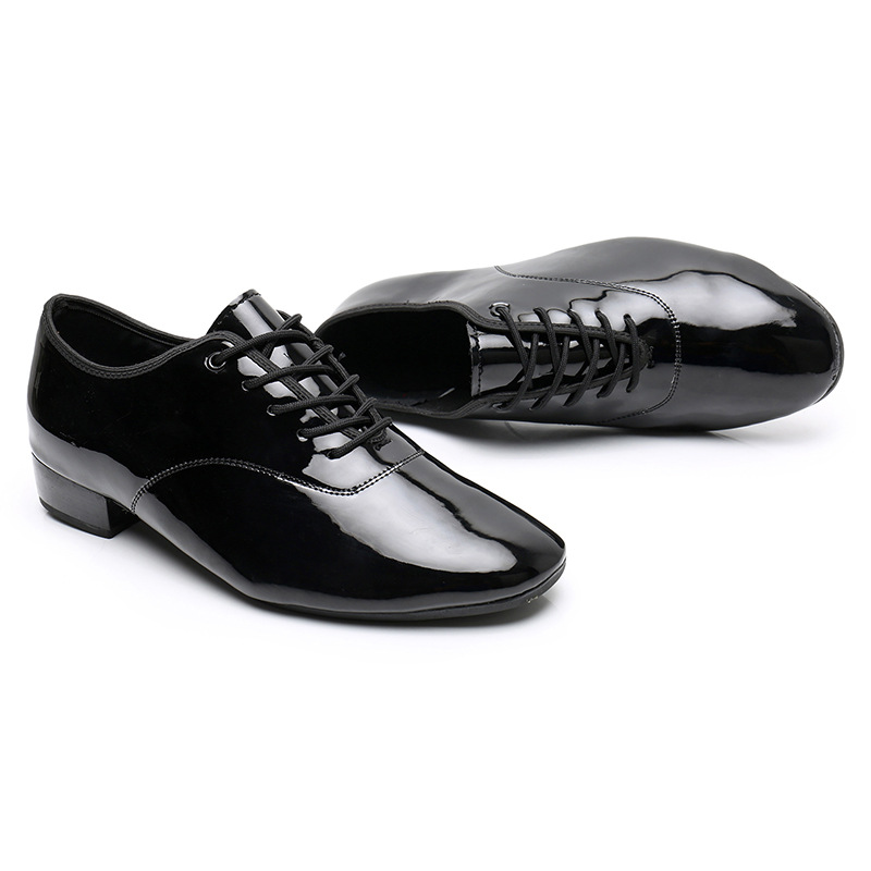 Picture of New Men's Outdoor Rubber Black Modern Dance Shoes Bright Leather Ballroom Dance Ballroom Dance Shoes Square Dance Low Heel Dance