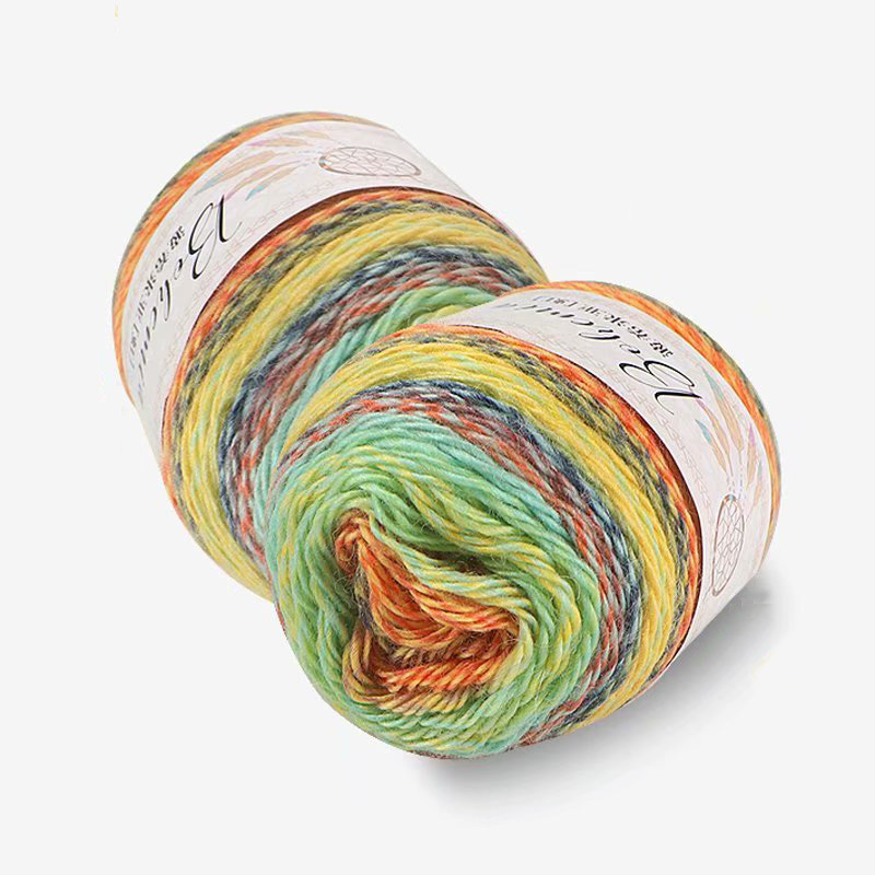 Rainbow Long Dyed Colorful Fancy Gradient Hand-knitted DIY Wool Line Shawl Scarf Cake Line Knitted Wool Line