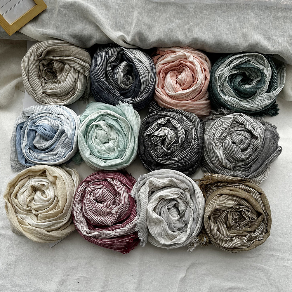 Amazon Hot Autumn New European and American Striped All-match Silk Scarf Women's Artistic Foreign Style Shawl Men's Cotton Scarf
