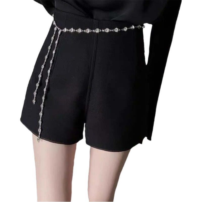 European style rhinestone waist chain accessories skirt 2023 new silver metal simple pants chain all-match chain belt