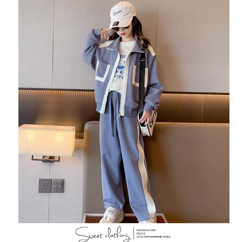 Women's Children's Fashion suit Middle and Big Children's Autumn New Girl's Fashion Personality All-match Outer Shirt and Sweatpants Two-piece Fashionable Set