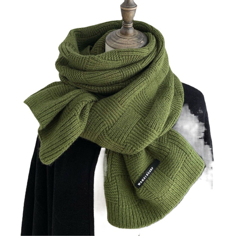 Scarf Women's Striped All-match Japanese Solid Color Labeling Winter Warm Knitted Scarf Scarf Simple Fashionable Arctic Fleece