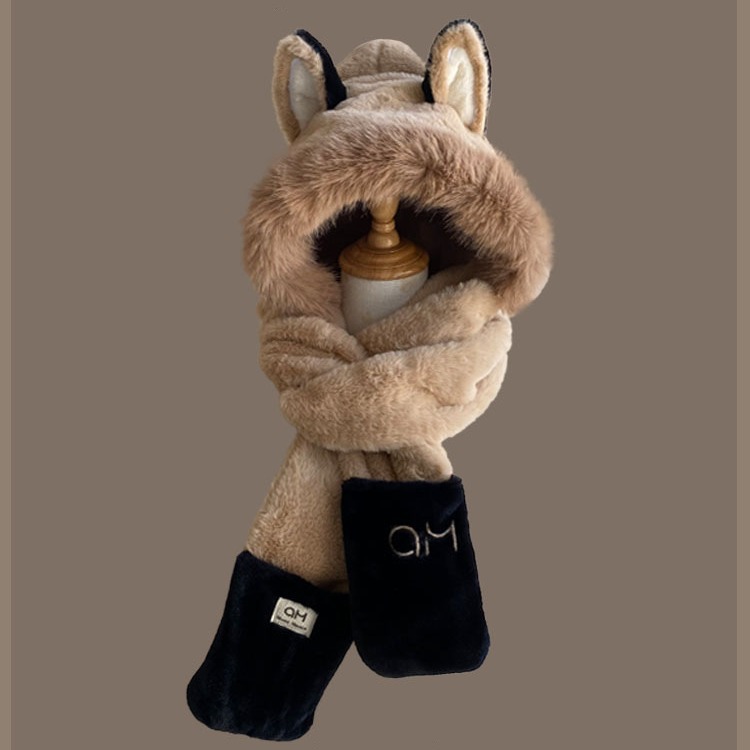 Picture of Winter plush hat scarf gloves one female rabbit autumn and winter three-piece cute thick scarf warm windproof