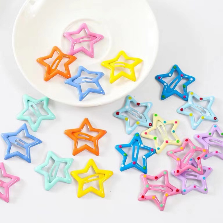 Picture of Dopamine polka dot five-pointed star hairpin girl's heart sweet broken hair BB clip children's colorful bangs little star hair accessories