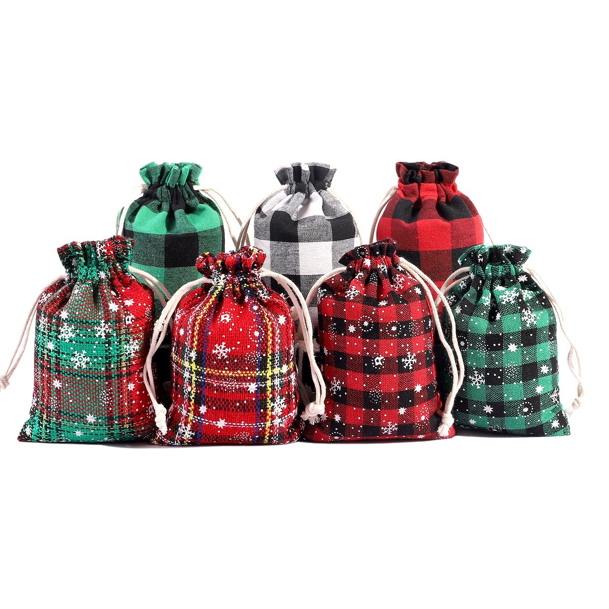 Christmas Plaid Cotton Bundle Pocket Drawstring Advent Calendar Candy Packaging Bag Christmas Gift Bag Set