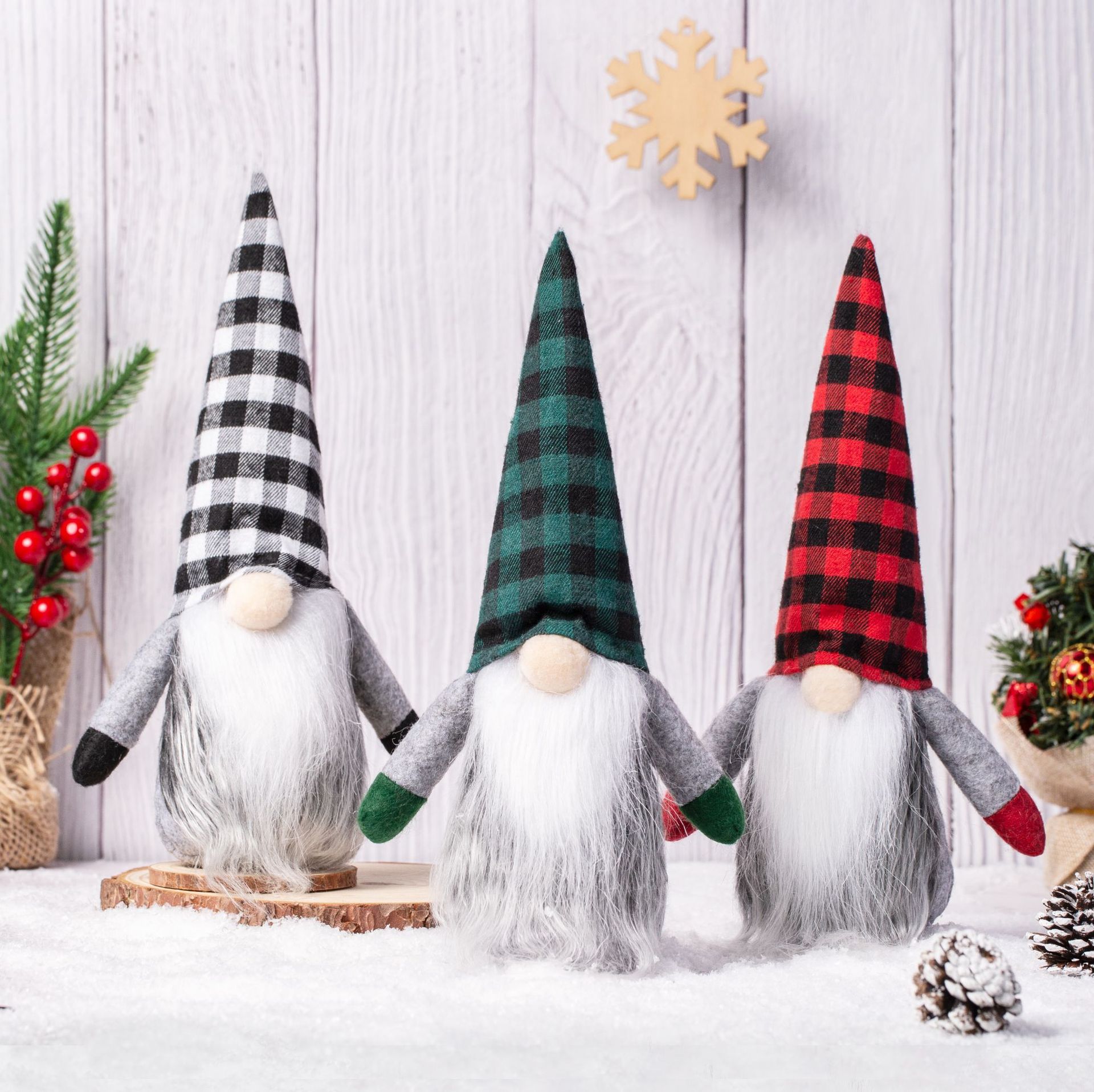 Plaid Christmas Faceless Doll Nordic Style Rudolph Forest Old Man Decorative Ornament Nordic Style
