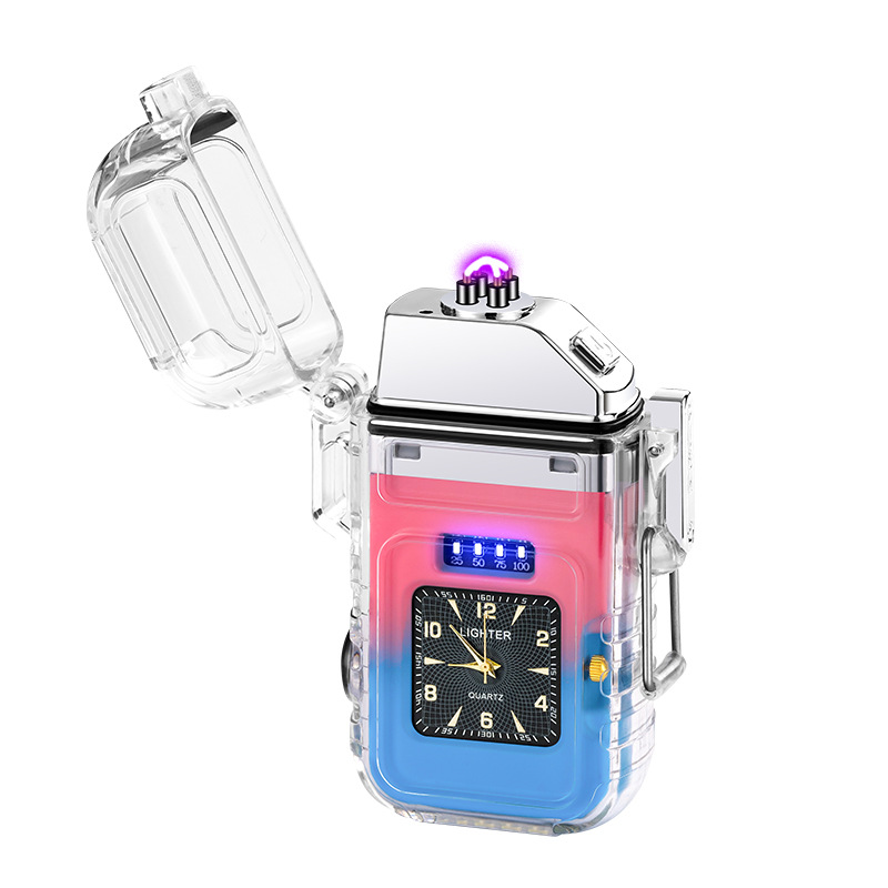 Picture of New waterproof lighter with dial transparent shell double arc charging cigarette lighter with COB strong light lighting wholesale