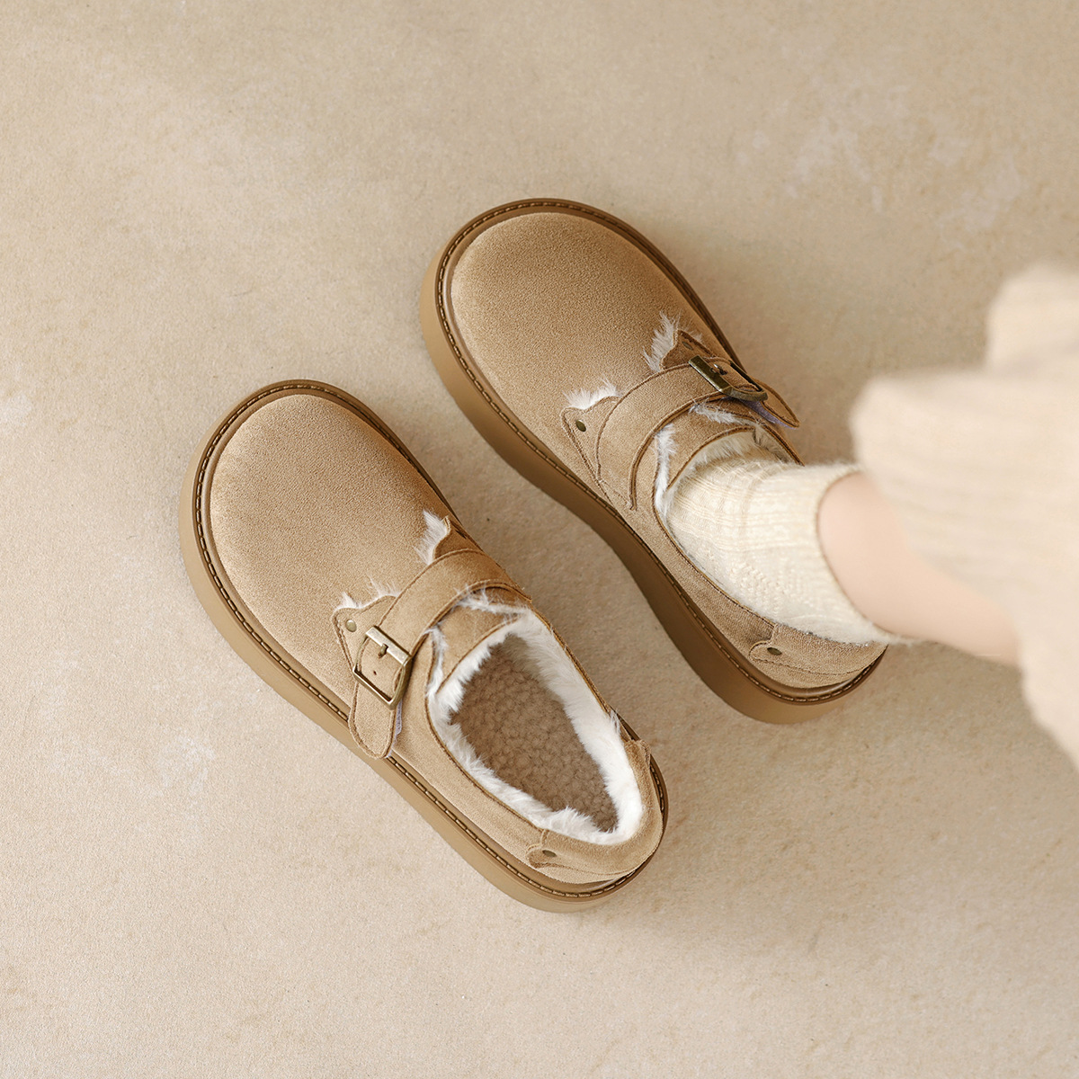 Weiwei Girl 678-5 Thick Bottom fleece-lined Snow Boots Winter One Word with Burken Shoes Increased Warm Burken Cotton Shoes