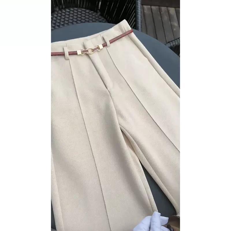 Autumn and Winter Popular Explosions Temperament High Waist Draped Sense Loose Straight Leg Casual Soft Waxy Wool Pants Women's Wear