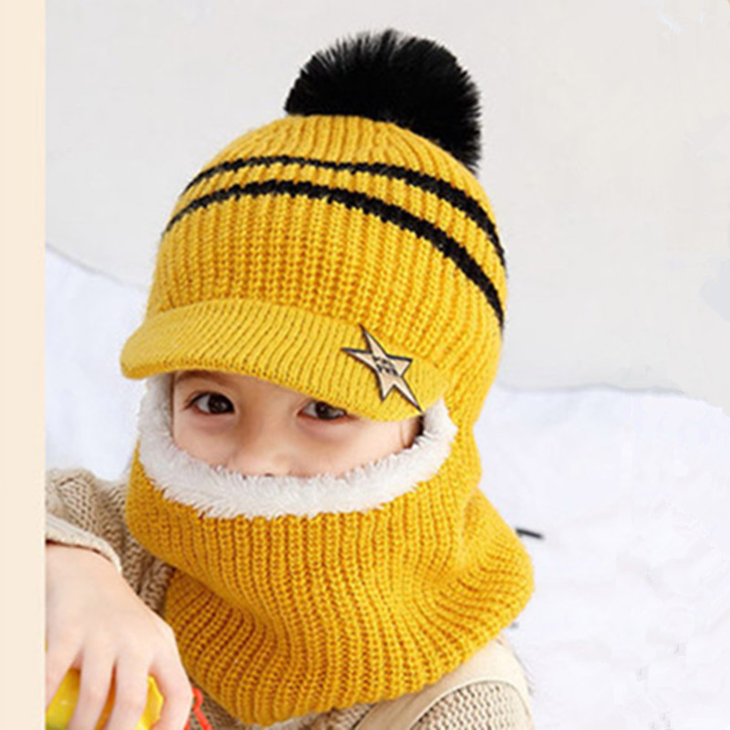Picture of Children's Hat New Velvet Warm One Hat Boy's Wool Hat Face Protection Neck Baby Hat Winter Cap