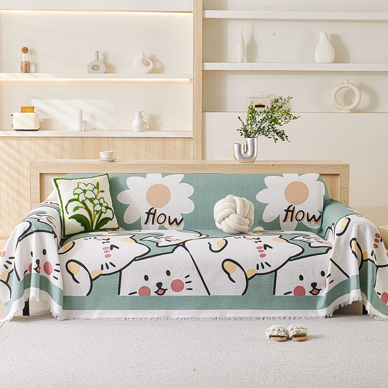 Cartoon cute little meow sofa cover blanket sofa cover all-inclusive sofa towel sofa cover cloth towel four seasons universal