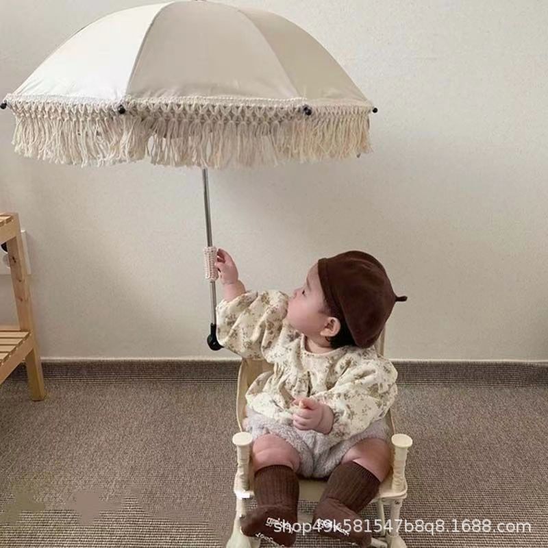 ins South Korea baby seat sun umbrella holiday stroller sun umbrella bear embroidery outdoor tassel umbrella summer