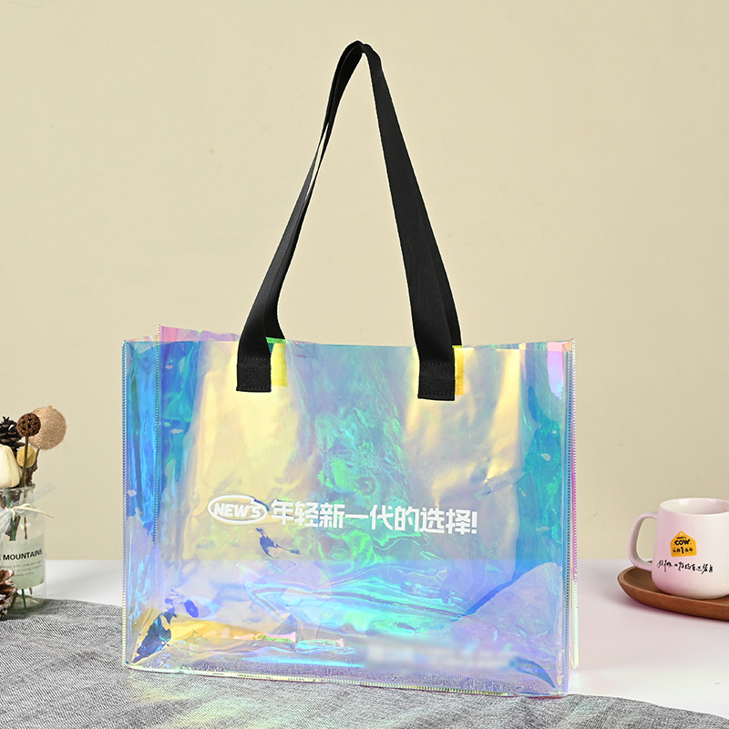 Transparent plastic jelly handbag tpu laser magic color clothing shopping bag pvc gift bag printed logo