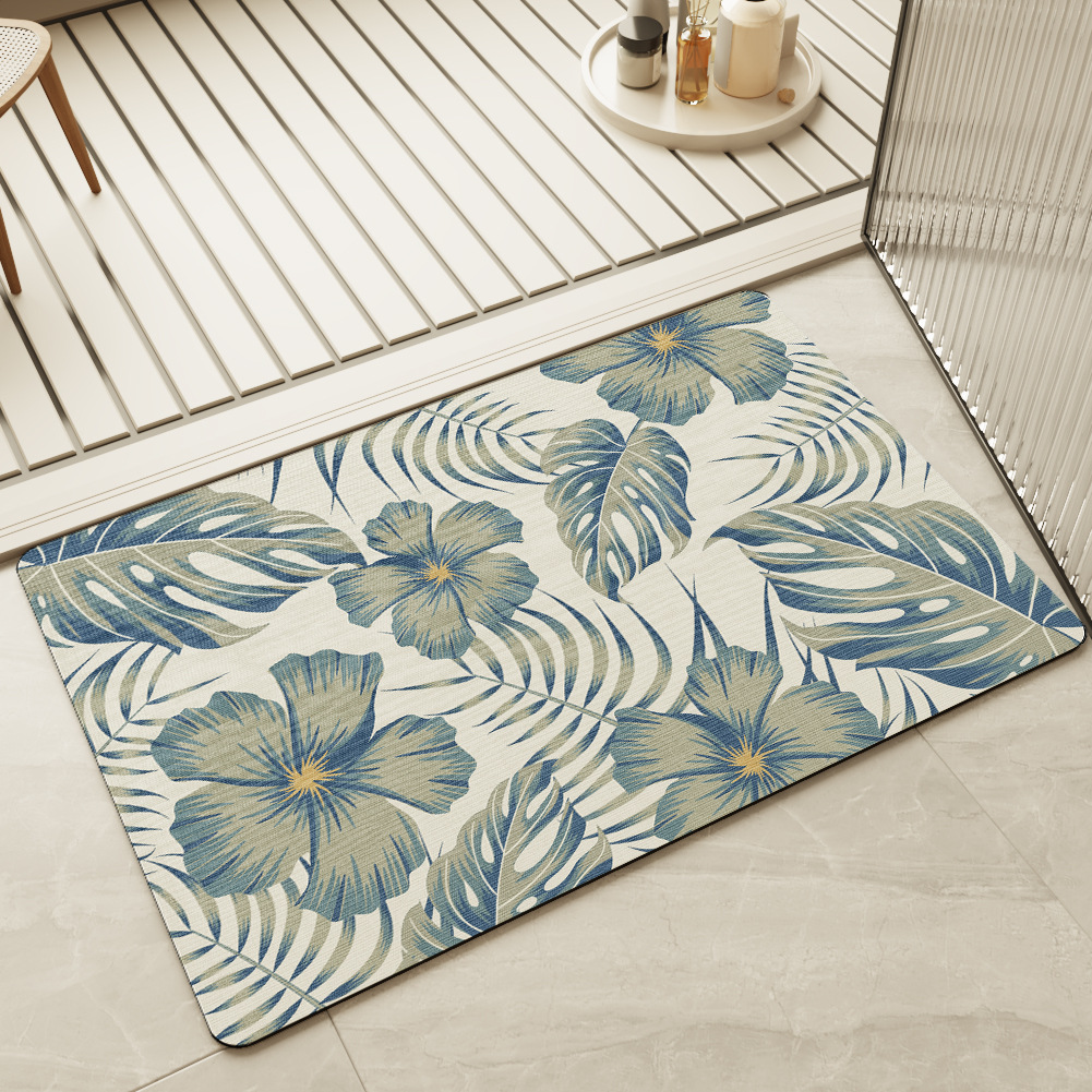 Absorbent Bathroom Mat, Bathroom Quick-Drying Foot Mat, Household Sink Carpet Floor Mat, Door Non-Slip Small Flower Soft Floor Mat