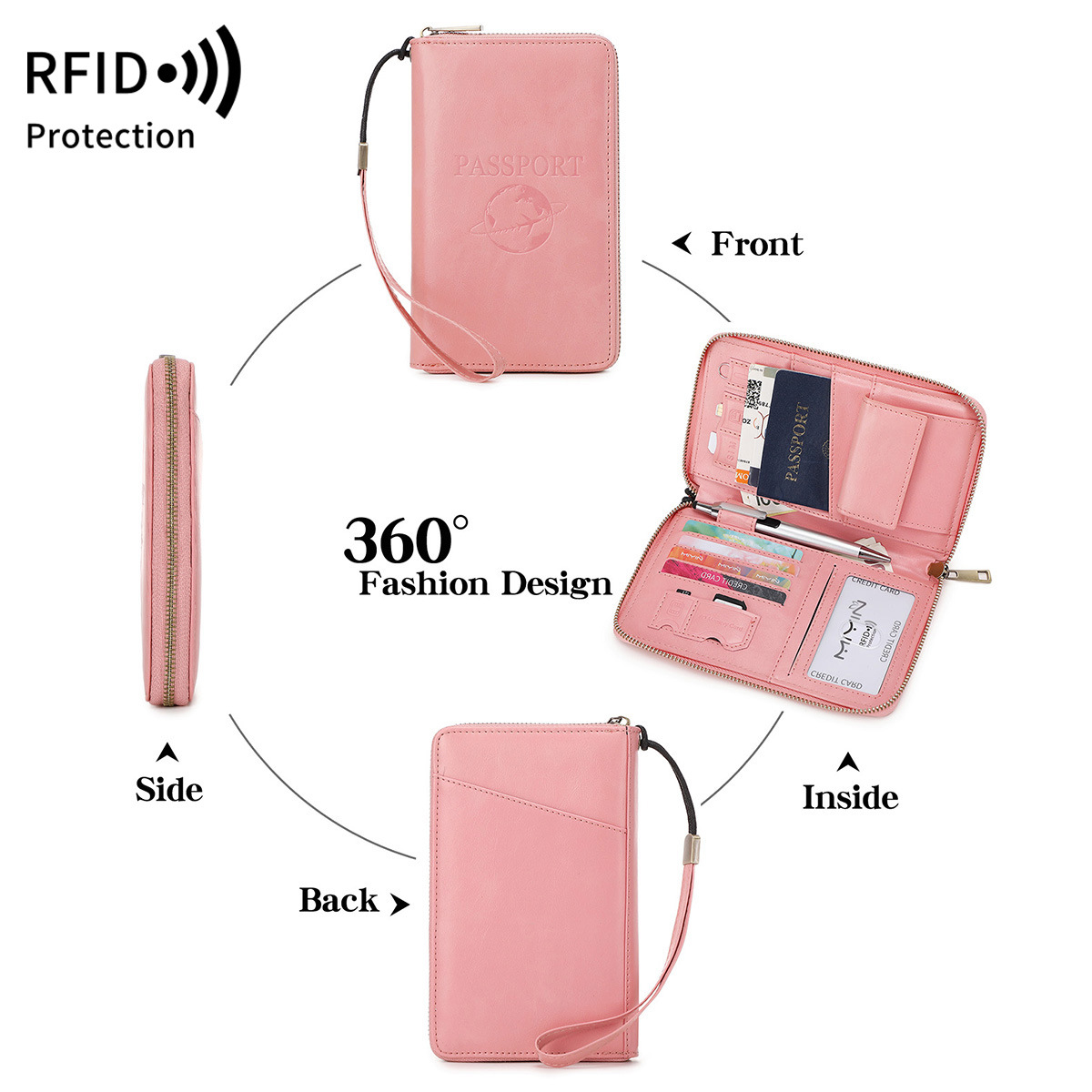 Picture of RFID Long Zipper Passport Bag Cross-border Multi-function Travel Document Air Ticket Storage Holder Large Capacity Passport Wallet