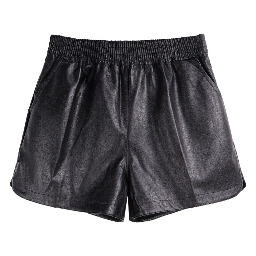 Autumn and Winter All-match Straight Casual Pants Women's Small Loose Wide-leg Shorts High-waist brown PU Leather Boot Pants