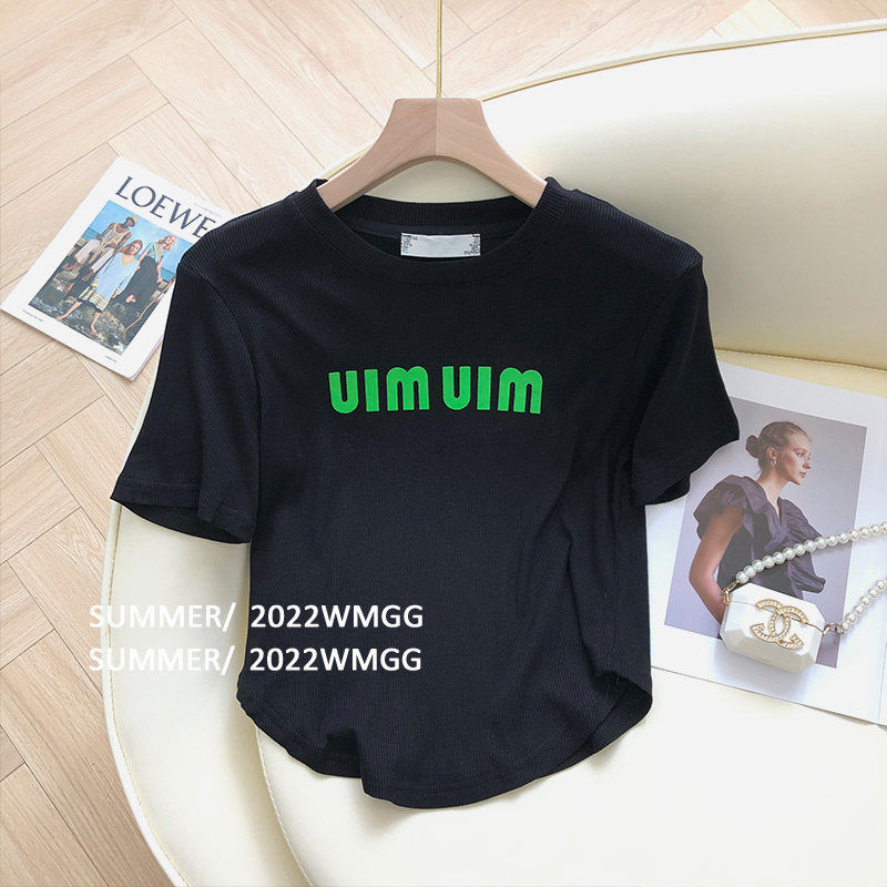 Black Arc Hem Short-sleeved T-shirt Women's Summer Design Sense Niche T-shirt Summer Korean-style Letter Printed Top
