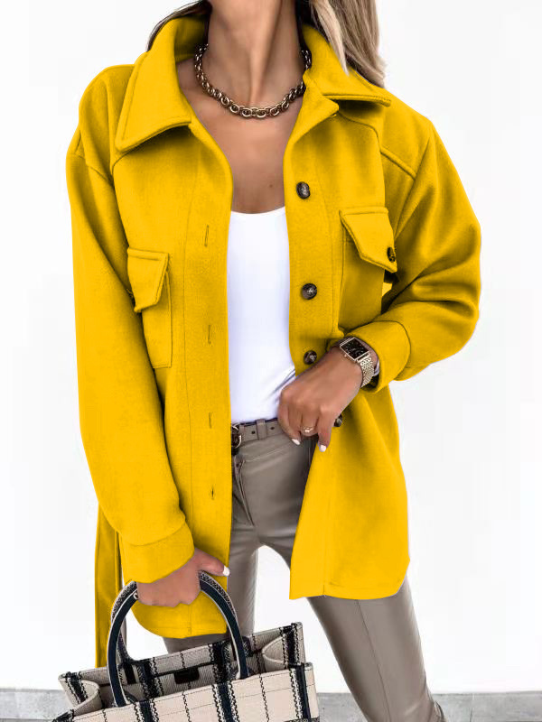 Picture of Europe and the United States cross-border autumn and winter lapel single-breasted thick solid color shirt wool loose coat female manufacturers direct supply