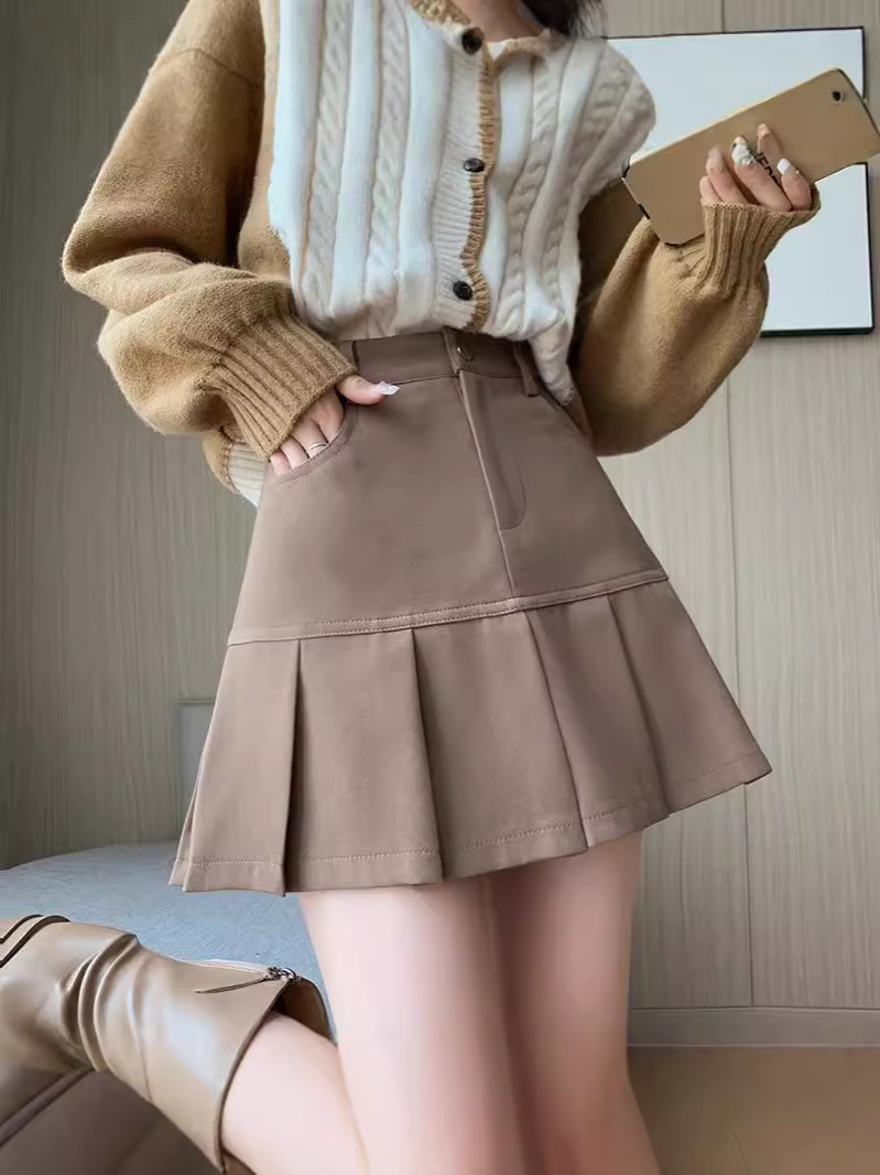 Pleated skirt women's 2024 autumn new high waist slimming college style gray A- line skirt super hot suit skirt