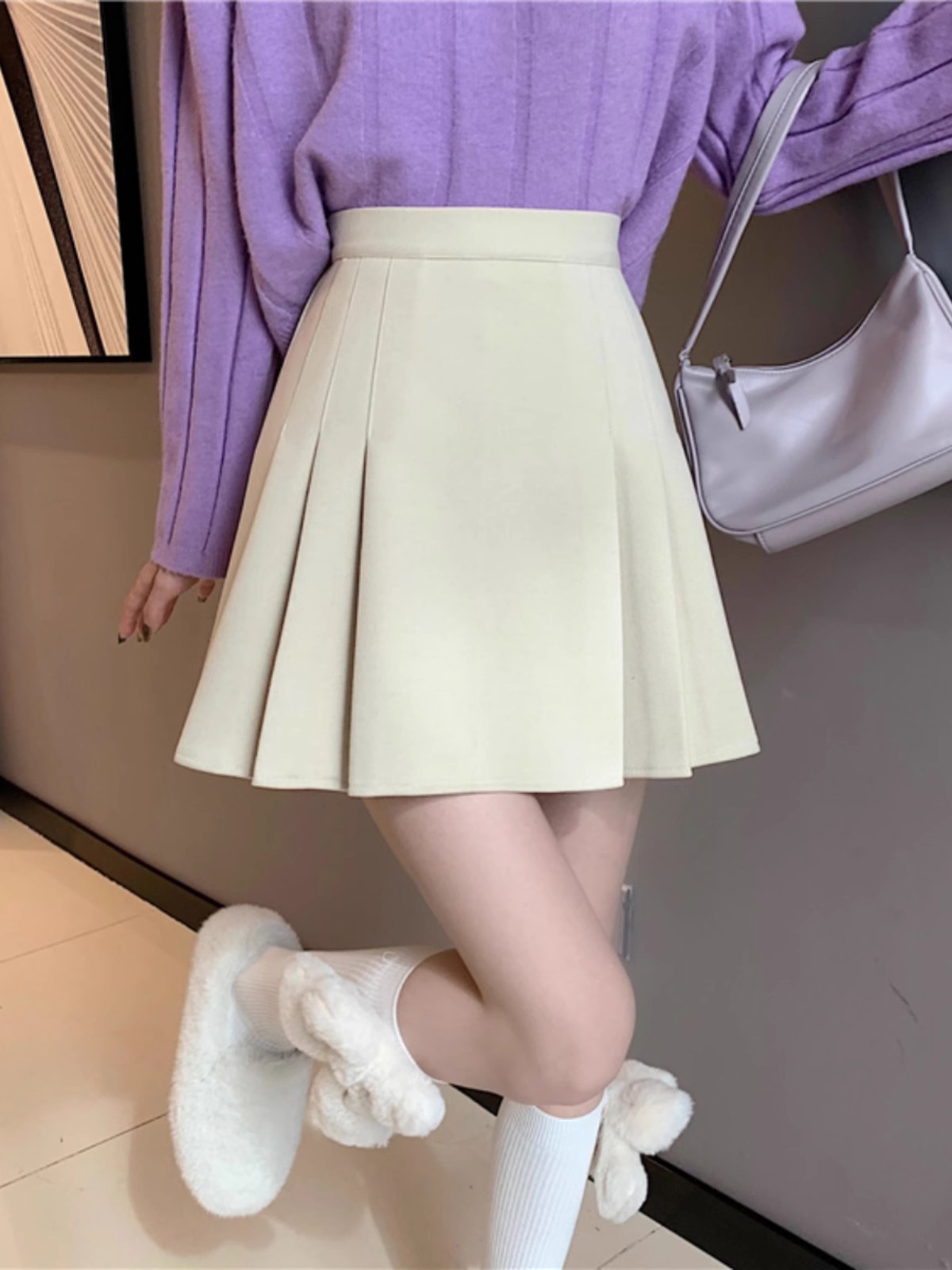 Picture of Temperament Ladies Skirt 2024 New Women's Spring chubby girl High Waist Slim Black A- line Skirt Pleated Short Skirt