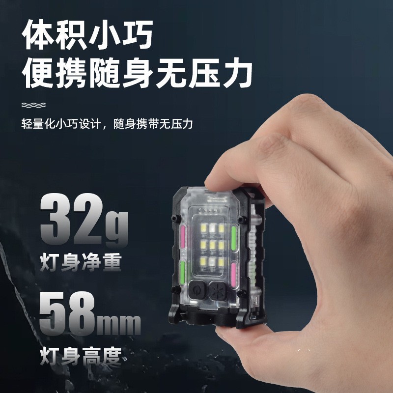 Picture of Cross-border keychain light outdoor double light source strong light mini flashlight cap clip light self-defense work red and blue warning light