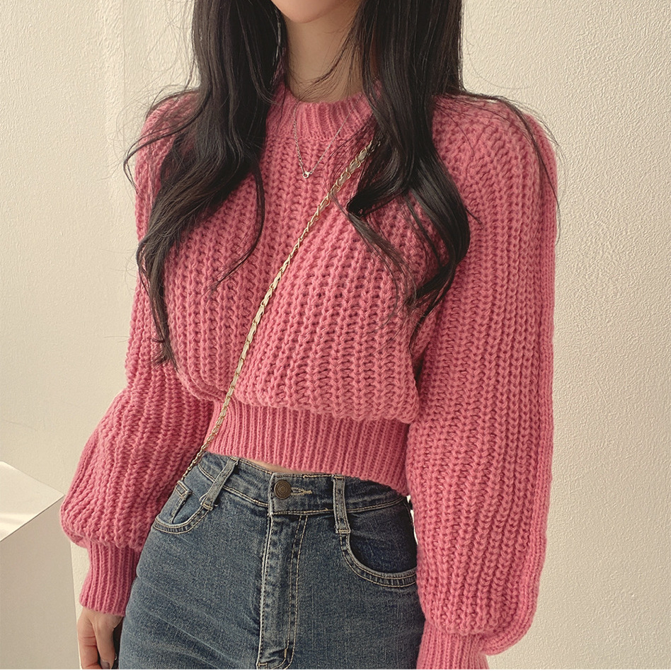 Women's Korean-style age-reducing pink puff sleeve soft Nuo sweater autumn and winter fashionable Yujie style loose pullover knitted top