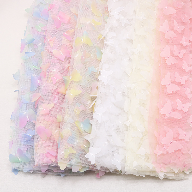 Spot Cross-Border 3D Embroider Stereo Gradient Butterfly Mesh Fabric Kidsren's Skirt Doll Gauze Photo Decoration Supplies