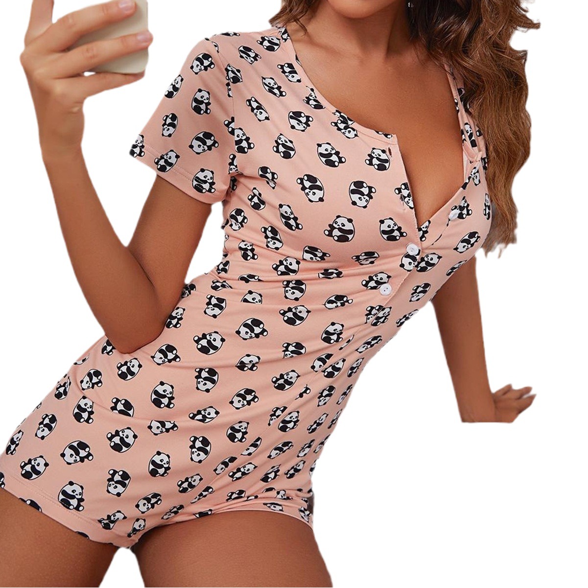 Amazon Cross-border European and American Sexy Jumpsuit Women's Summer Thin Short-sleeved Women's Pajamas Home Clothes ebay