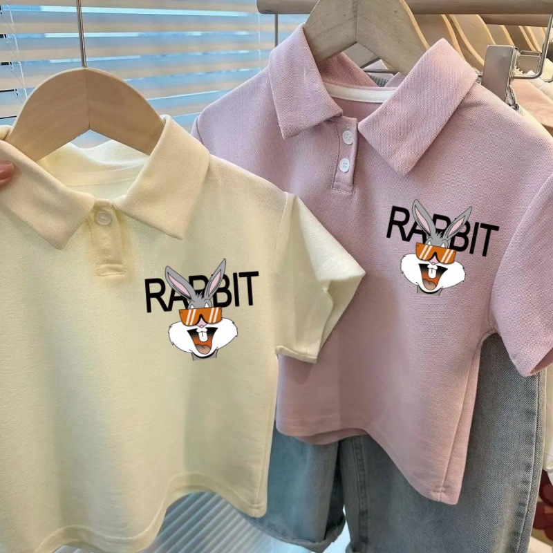 Picture of Summer Kidsren's Short-Sleeved Polo Collar T-Shirts for Boys and Girls Cartoon Casual Summer Clothes Korean Style Middle School Students Lapel Tops