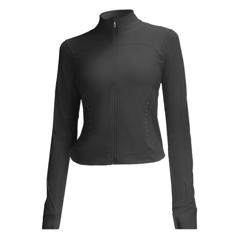 Yoga Wear Women's Sports Outwear Sun Protection Clothing Thin Outdoor Summer Slim Nylon Spandex Reflective Stand Collar Jacket