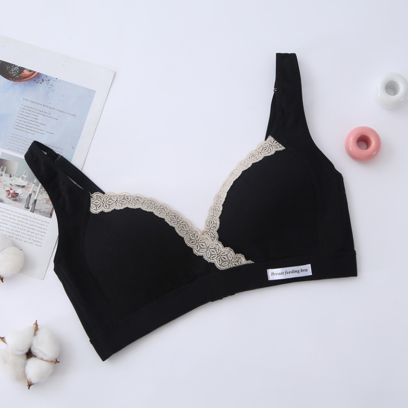 Picture of Nursing Bra Cross-Shaped Lace No Steel Ring Comfortable Push-Up Pregnancy and Postpartum Convenient Breastfeeding Nursing Bra Thin