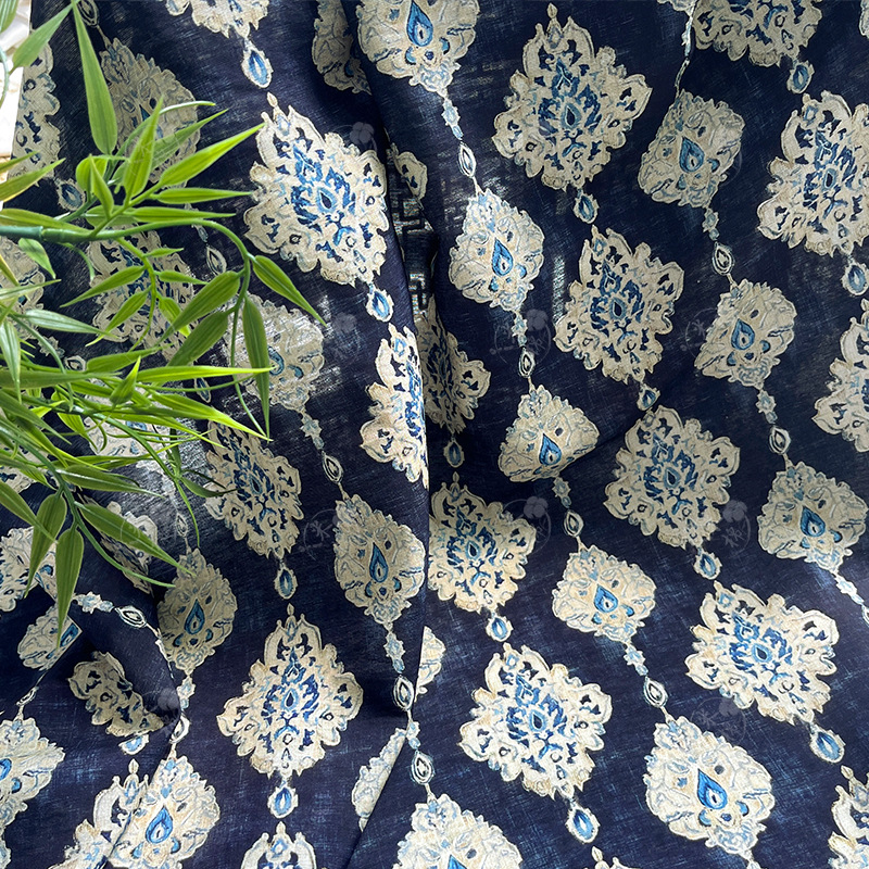 Blue and white pearls, national style brocade cotton fabric, cheongsam dress, top, Hanfu fabric, new Chinese digital printed fabric