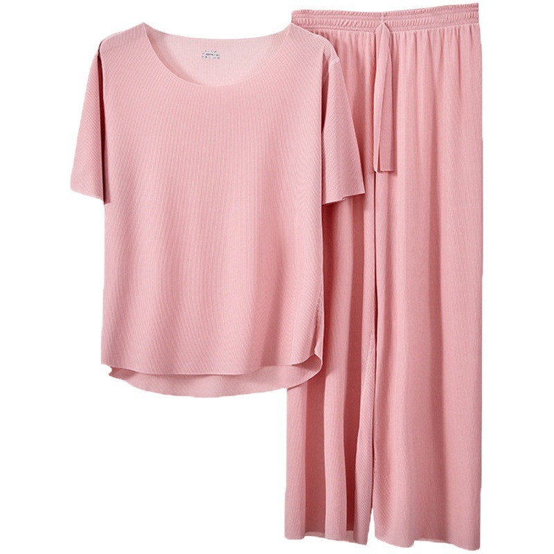2025 Couple Men's Home Clothes Set Cool Pajamas Women's Summer Ice Silk Thin Short-Sleeved Pants Can Be Worn Outside