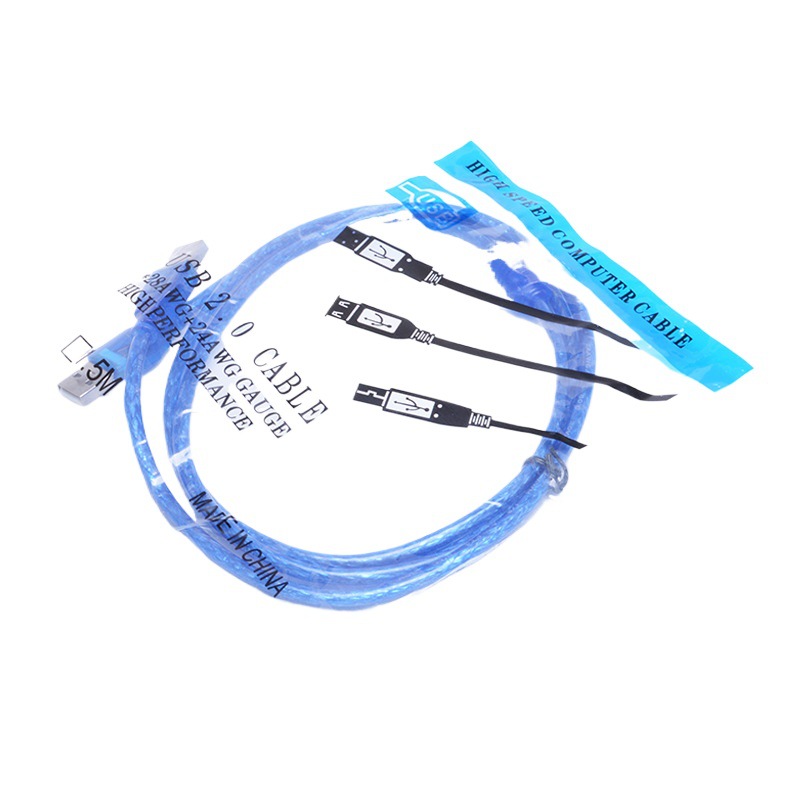 Picture of 2.0 male-to-male transparent blue data line two USB interface data line computer usb copy line 1.5 meters