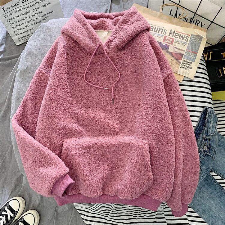 Picture of Official Picture Hooded Velvet Thickeneded Lamb Velvet Furry Sweatshirt for Women Korean Style Student Autumn and Winter Warm Jacket Dropshipping
