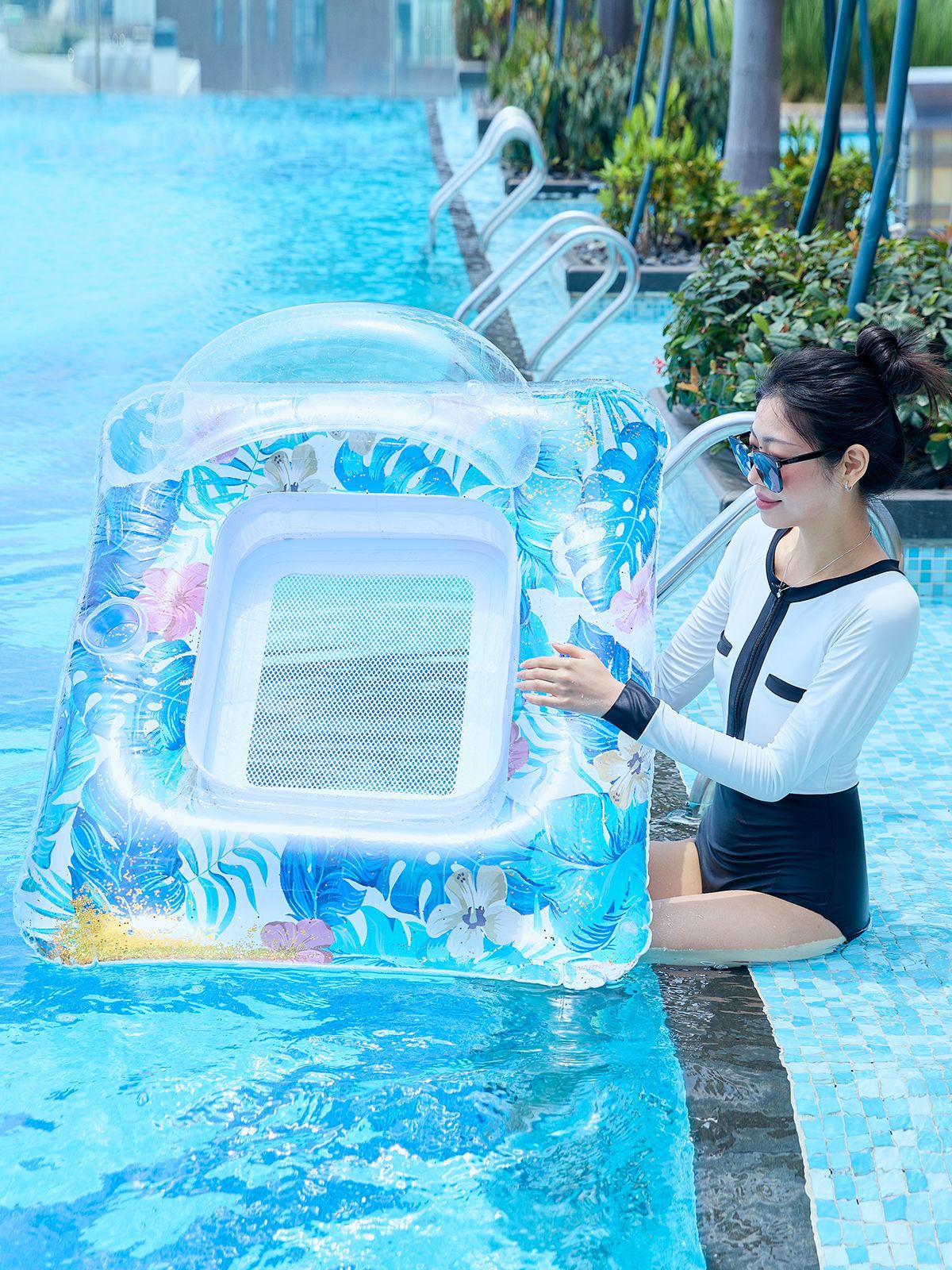 Xiao Lu Internet Celebrity Mesh Sequin Inflatable Water Floating Bed Adult Lounge Chair Swimming Pvc Floating Pool Floating Bed