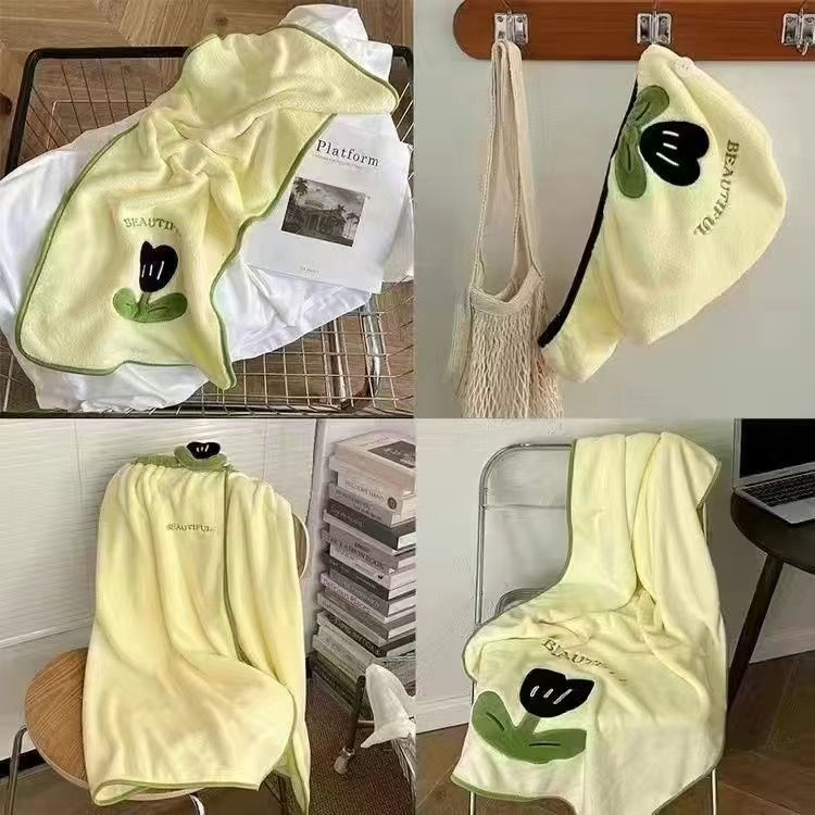 Picture of Wearing bath towel towel coral fleece than pure cotton absorbent quick-drying bath skirt cute students adult bath can be wrapped