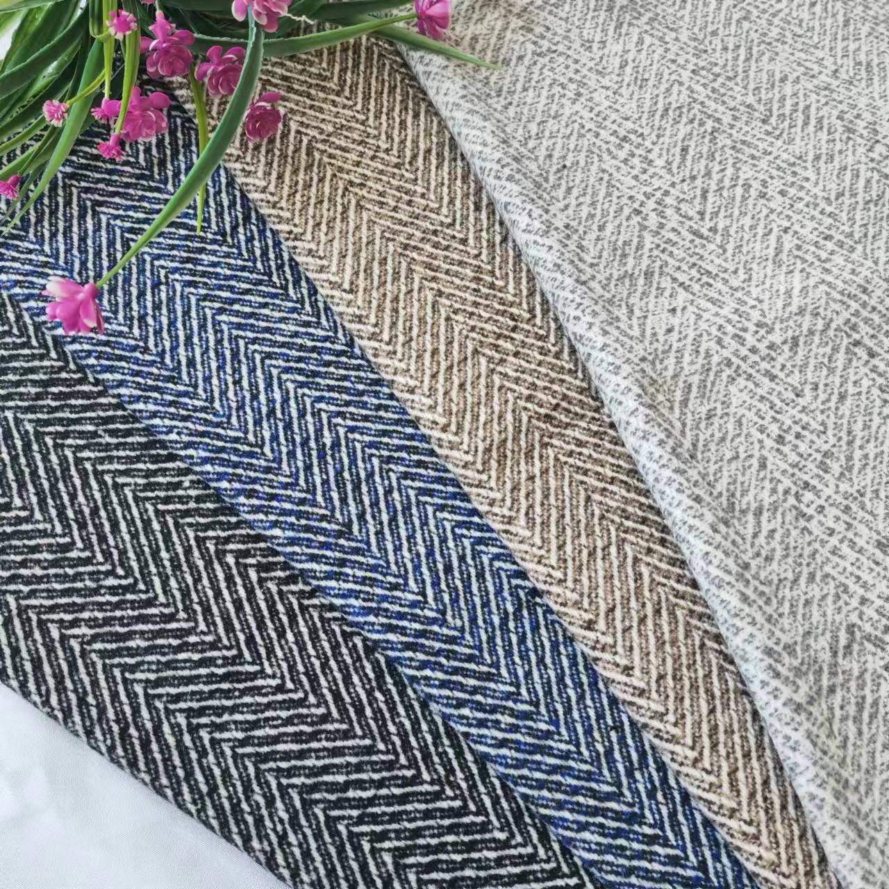 Shaoxing Factory in stock Autumn and Winter Thick Flower Herringstyle Dress Fashion Shoes and Hats Bags Wide Herringstyle Woolen Fabric