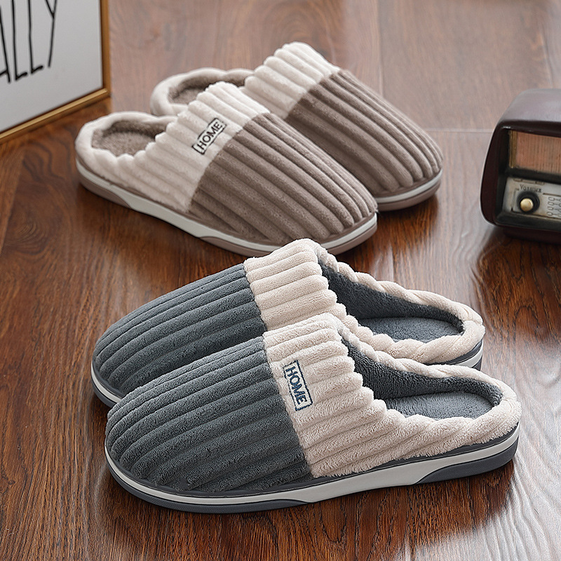 Large Size Cotton Slippers for Men, Autumn and Winter, Women's Home Indoor Non-Slip Thick-Soled Suede Cotton Shoes, Household Furry Slippers Wholesale