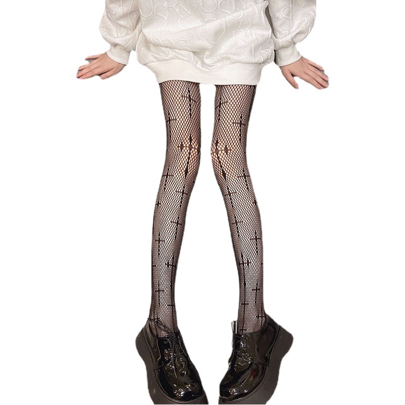Hot selling net Red Cross rack black and white fishing net socks spring and summer thin black silk Hollow hot girl jk sweet pantyhose wholesale
