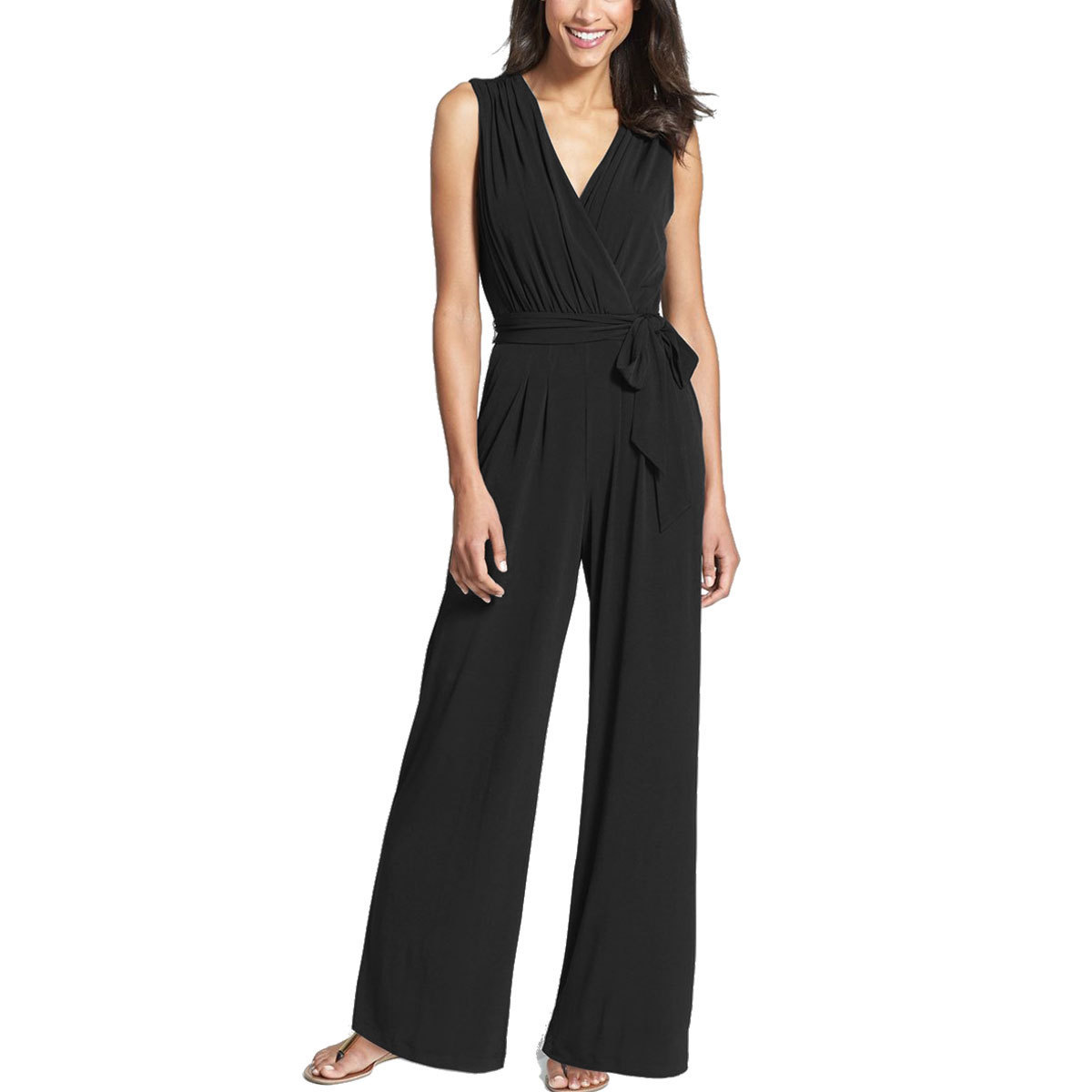 Picture of 2025 Cross-Border European and American Women's Pants Amazon Wide-Leg Jumpsuit Sleeveless V Neck Jumpsuit