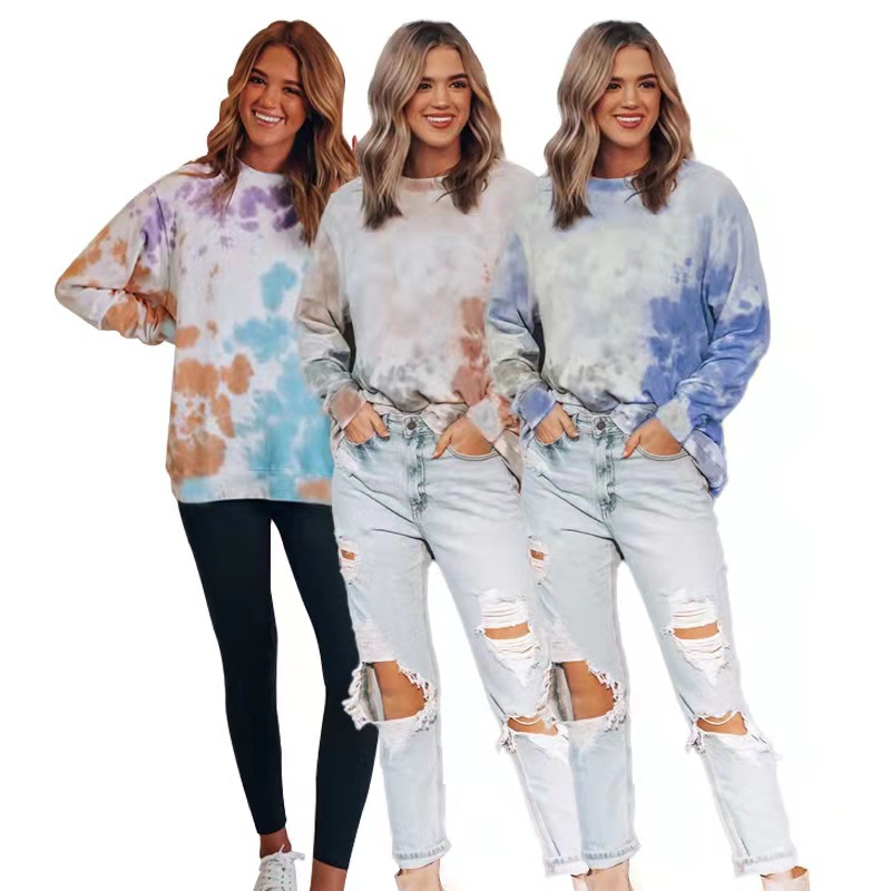 Cross-border Europe and America Amazon Autumn and Winter Fashion Tie-dye Crewneck Pullover Women's Urban Casual Long Sleeve Sweater