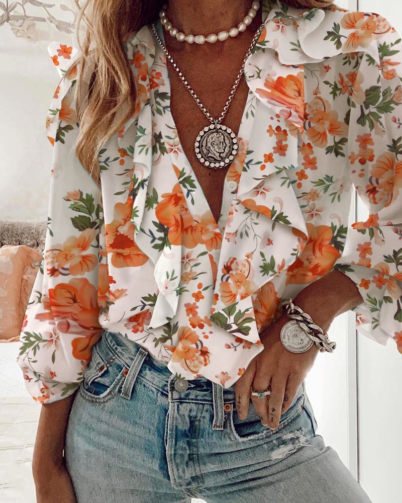 Picture of European and American shirt Amazon 2025 cross-border supply European and American women's chiffon shirt V-neck long sleeve top