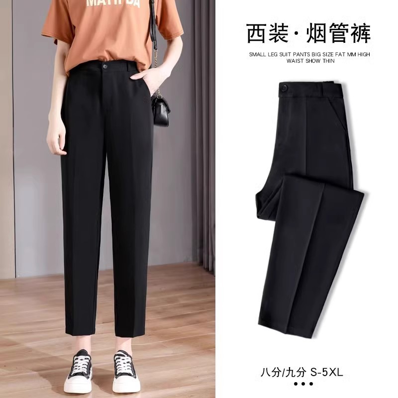 Casual cropped slimming high waist pants plus size draping spring and autumn black suit pants women's straight cigarette tube 2024