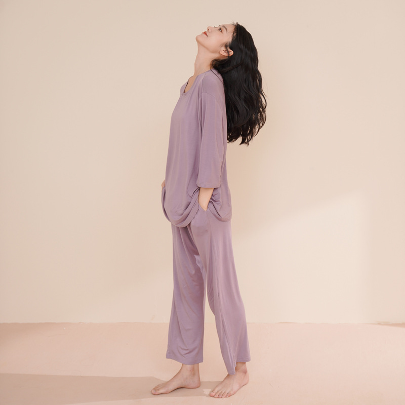 Maternity Pajamas for Women, Autumn Modal with Chest Pads, Three-Quarter Sleeves, Belly Support, Adjustable, Autumn and Winter Style, Postpartum Loungewear