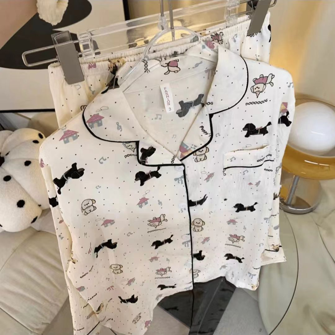 Picture of Online Celebrity Live Dopamine Color Striped Long Sleeve Pajamas Women's Loose Bubble Wrinkle Cute Cross-border suit Foreign Trade
