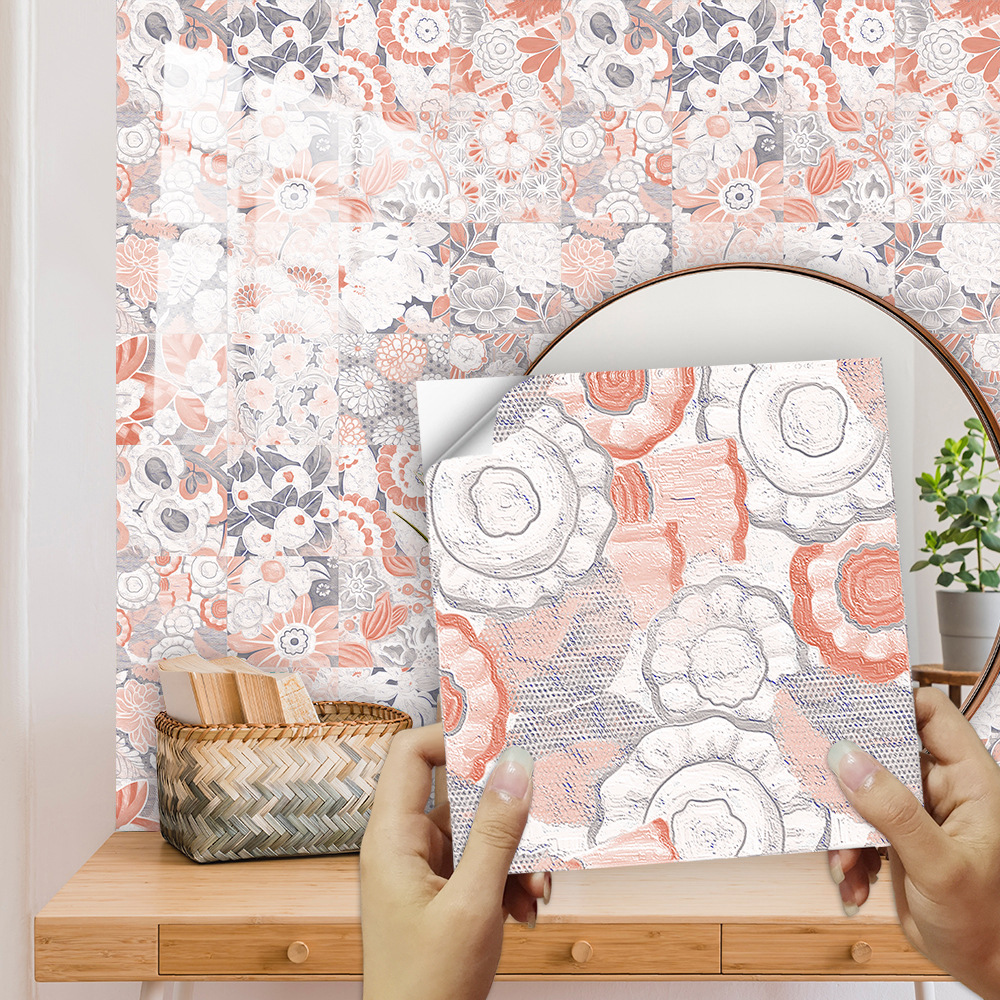 16 pieces of elegant style pattern simulation tile stickers home renovation kitchen bathroom cabinet decoration wall stickers